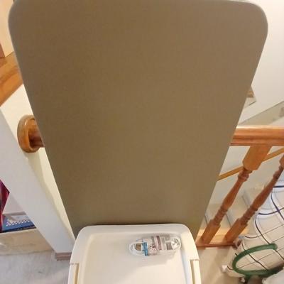 short and narrow Folding table with garbage can