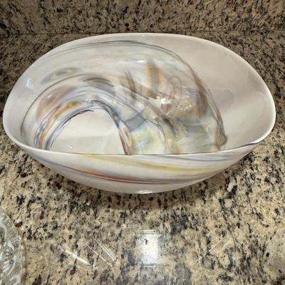 Pretty blown glass asymmetrical bowl
