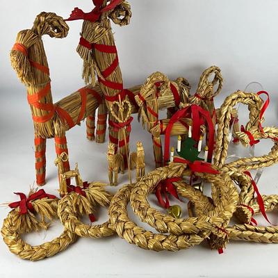 712 Large Lot of Scandinavian Julbock Straw Goats and Decor