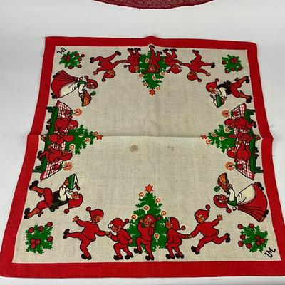 713 Vintage Swedish Linen Lot With Lucia Crown Candle Holder