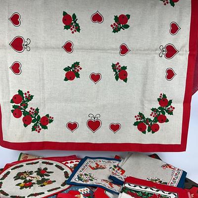 713 Vintage Swedish Linen Lot With Lucia Crown Candle Holder
