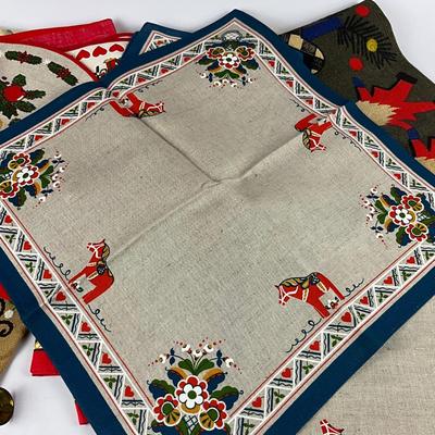713 Vintage Swedish Linen Lot With Lucia Crown Candle Holder