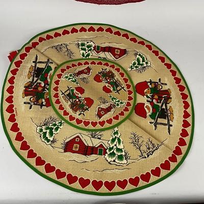 713 Vintage Swedish Linen Lot With Lucia Crown Candle Holder