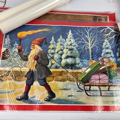 717 Vintage Swedish Merry Christmas Melamine Tray & Linen Lot