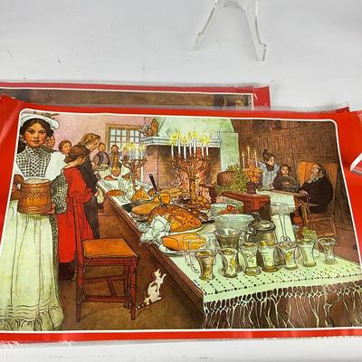 717 Vintage Swedish Merry Christmas Melamine Tray & Linen Lot