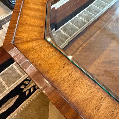Wood and glass coffee table with bottom shelf