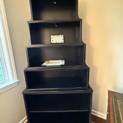 Black wood pagoda style bookshelf