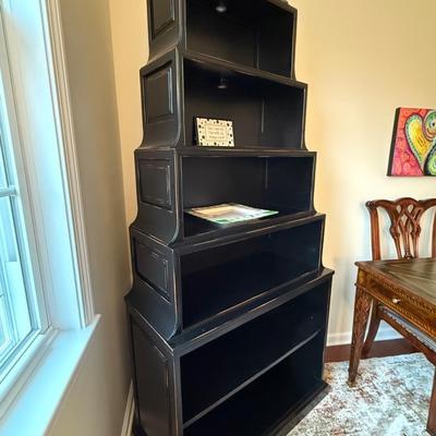 Black wood pagoda style bookshelf