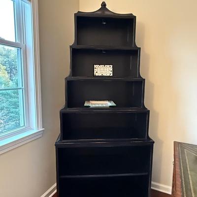 Black wood pagoda style bookshelf