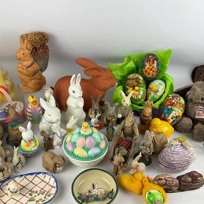 721 Various Bunny Lot With Chalkware & German Papier-mâché Eggs
