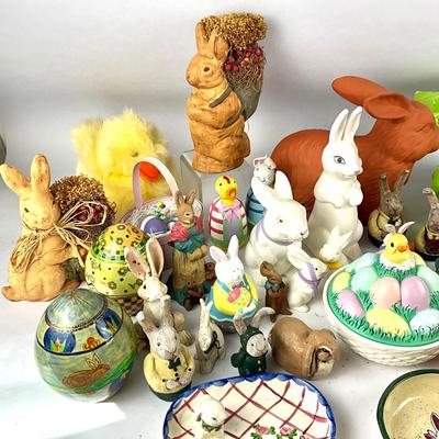 721 Various Bunny Lot With Chalkware & German Papier-mâché Eggs