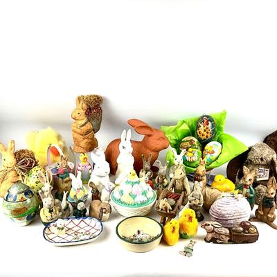 721 Various Bunny Lot With Chalkware & German Papier-mâché Eggs