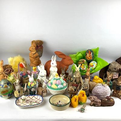 721 Various Bunny Lot With Chalkware & German Papier-mâché Eggs