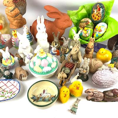 721 Various Bunny Lot With Chalkware & German Papier-mâché Eggs
