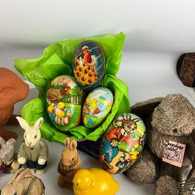 721 Various Bunny Lot With Chalkware & German Papier-mâché Eggs