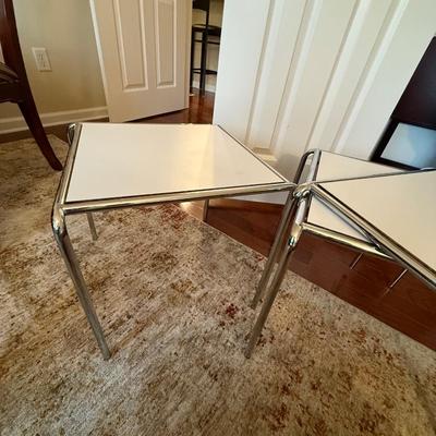 Three great white and chrome side tables