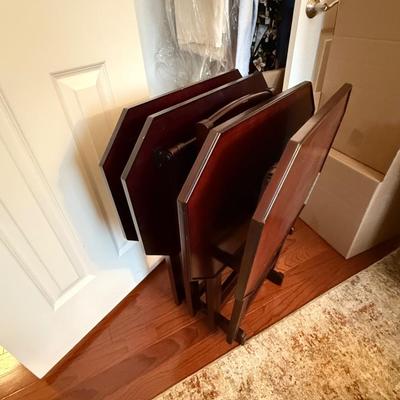 4 wood tray tables and stand