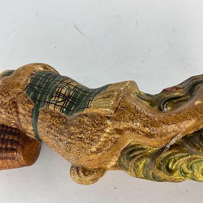 722 Vaillancourt Folk Art Chalkware Brown Rabbit With Basket on Back
