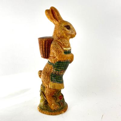 722 Vaillancourt Folk Art Chalkware Brown Rabbit With Basket on Back