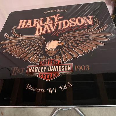 Harley bar table and 2 barstools w/backs