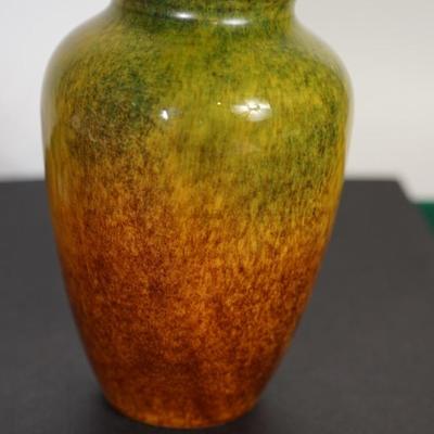 ANTIQUE ROCK POTTERY VASE GLAZED MUSTARD COLORED YELLOW/ BROWN WILDFLOWERS