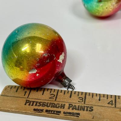 Antique Multicolored Mercury Glass Ball Christmas Tree Ornament Decor West Germany 4 ct