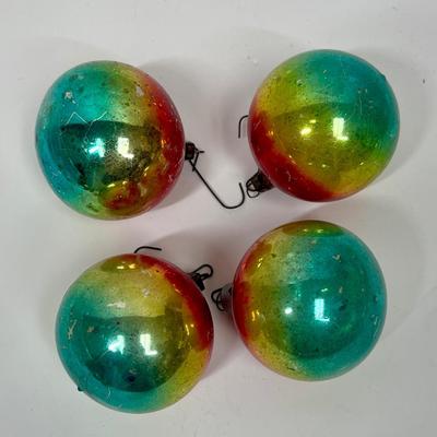 Antique Multicolored Mercury Glass Ball Christmas Tree Ornament Decor West Germany 4 ct
