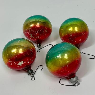 Antique Multicolored Mercury Glass Ball Christmas Tree Ornament Decor West Germany 4 ct