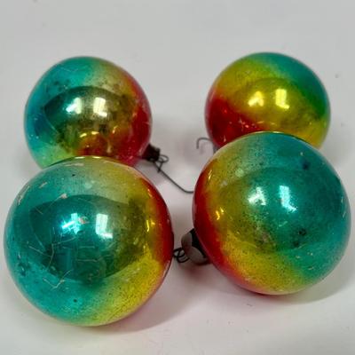 Antique Multicolored Mercury Glass Ball Christmas Tree Ornament Decor West Germany 4 ct