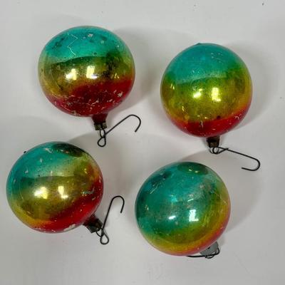 Antique Multicolored Mercury Glass Ball Christmas Tree Ornament Decor West Germany 4 ct