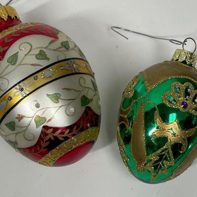 Vintage Glass Christmas Tree Ornaments Green & Gold, Red & Gold