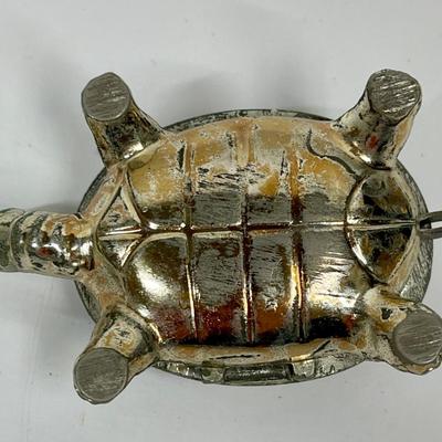 Turtle shaped Trinket Silver Plated Turtle Pill Box with tiny Metal Tweezers