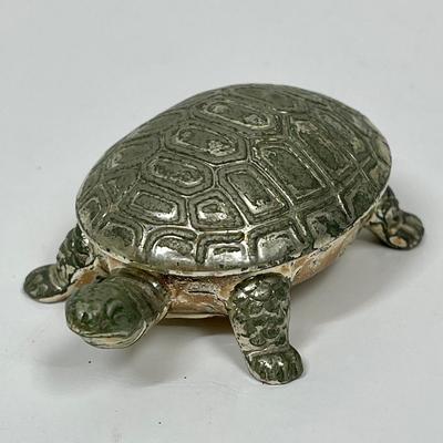 Turtle shaped Trinket Silver Plated Turtle Pill Box with tiny Metal Tweezers