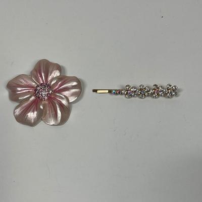 Light Pink Flower Brooch Pin and bedazzled hair pin