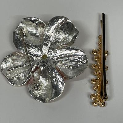 Light Pink Flower Brooch Pin and bedazzled hair pin