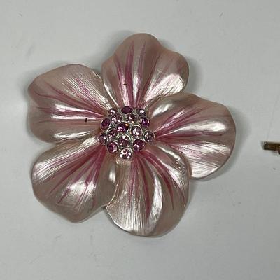 Light Pink Flower Brooch Pin and bedazzled hair pin