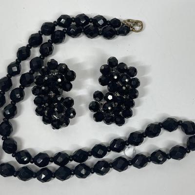 Vintage Black Necklace and Matching Earrings