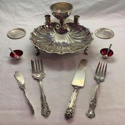 Clamshell Shrimp Server plus Sterling Salt & Pepper Shakers and More (K-HS)