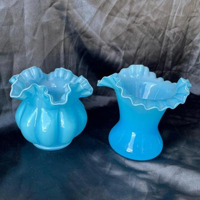 Lot 36 Fenton Blue Overlay Vases