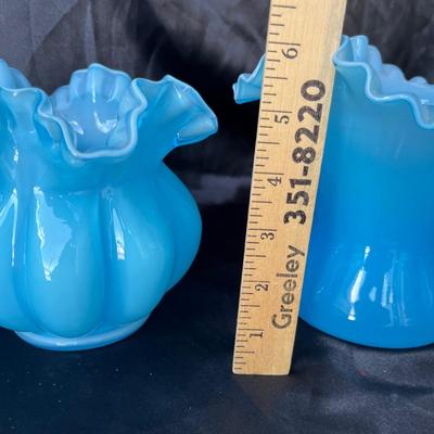 Lot 36 Fenton Blue Overlay Vases