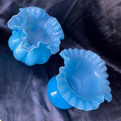 Lot 36 Fenton Blue Overlay Vases