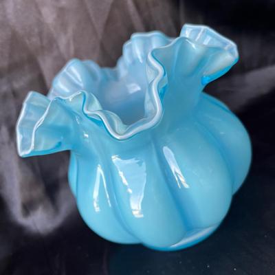Lot 36 Fenton Blue Overlay Vases