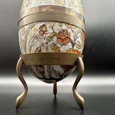 Vintage Brass Egg Container On Tripod