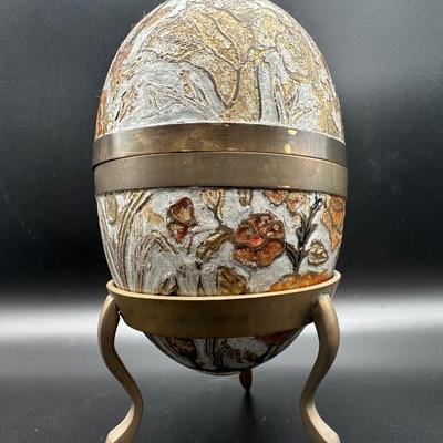 Vintage Brass Egg Container On Tripod