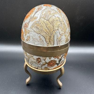 Vintage Brass Egg Container On Tripod
