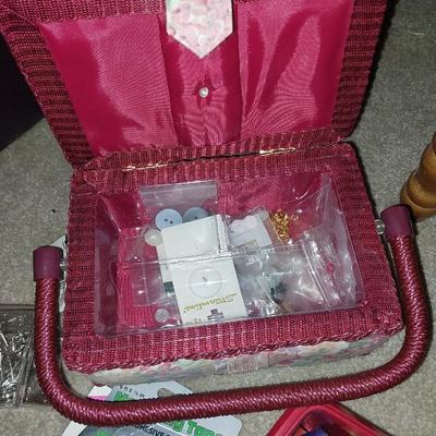 Sewing Stool with sewing box and Supplies
