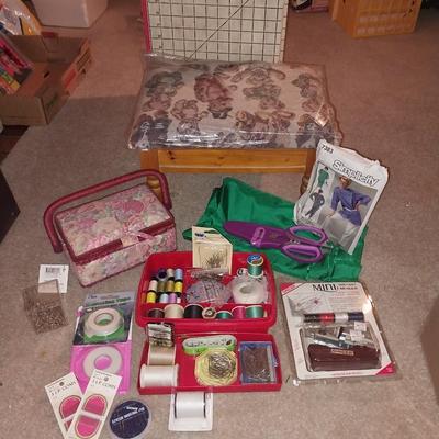 Sewing Stool with sewing box and Supplies