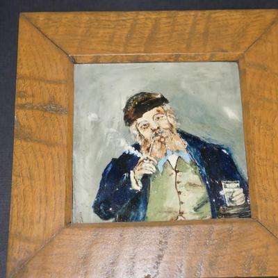 RARE ORIGINAL PAULINE JACOBUS FOUNDER OF PAULINE POTTERY 1883 HAND PAINTED TILE -INITIAL /FRAMED IN PERIOD FRAME