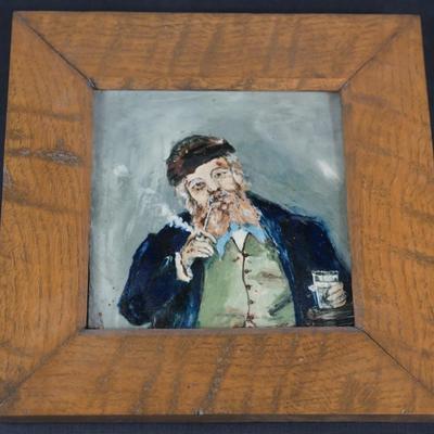RARE ORIGINAL PAULINE JACOBUS FOUNDER OF PAULINE POTTERY 1883 HAND PAINTED TILE -INITIAL /FRAMED IN PERIOD FRAME