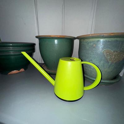 466 Green Planter LOT w/Italian Green Watering Can